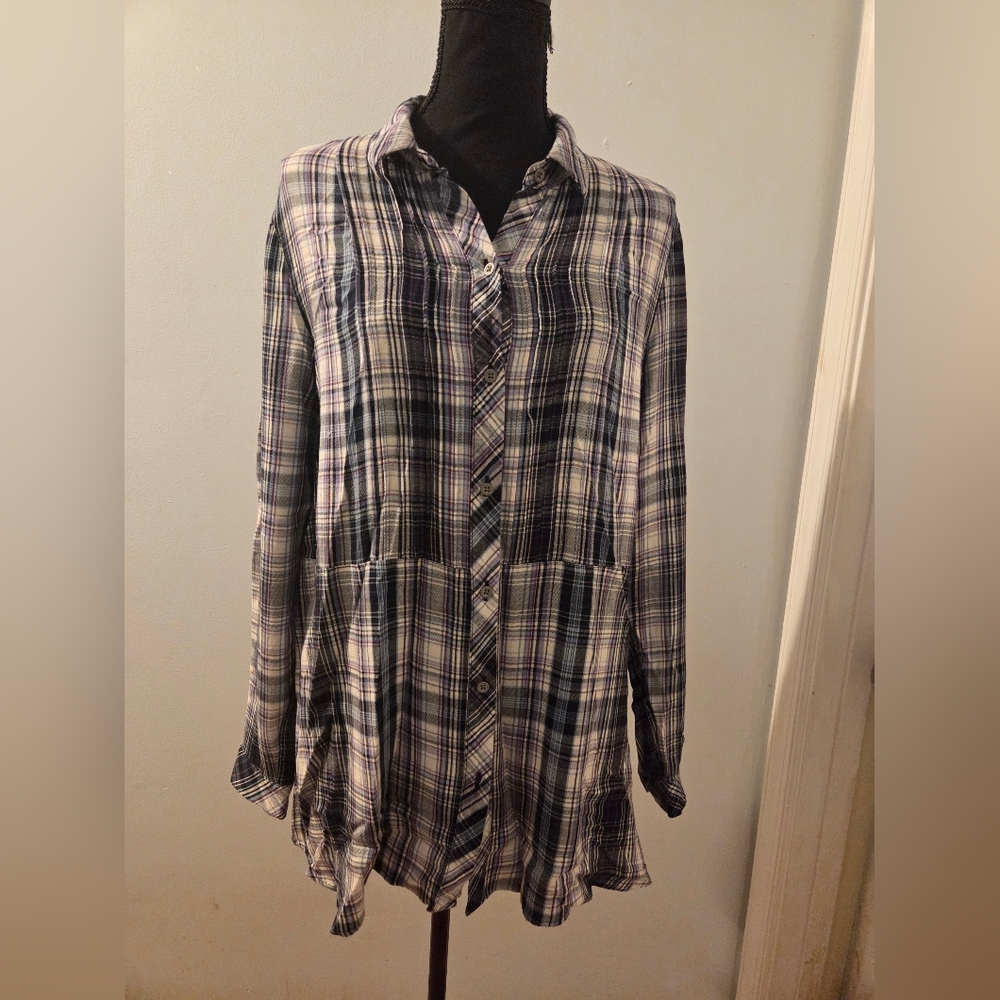 J. Jill Purple Plaid Button Down Shirt